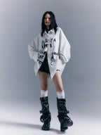Frustration Garden Grunge Graffiti Print Vertical Striped Long Sleeve Loose Women's Shirts