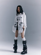 Frustration Garden Grunge Graffiti Print Vertical Striped Long Sleeve Loose Women's Shirts