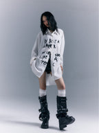 Frustration Garden Grunge Graffiti Print Vertical Striped Long Sleeve Loose Women's Shirts