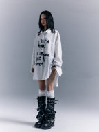 Frustration Garden Grunge Graffiti Print Vertical Striped Long Sleeve Loose Women's Shirts