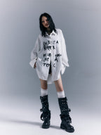 Frustration Garden Grunge Graffiti Print Vertical Striped Long Sleeve Loose Women's Shirts