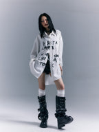 Frustration Garden Grunge Graffiti Print Vertical Striped Long Sleeve Loose Women's Shirts