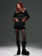 Frustration Garden Leopard Print Faux Fur Collar Double Breasted Belted Women's Wool Coats