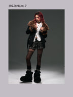 Frustration Garden Leopard Print Faux Fur Collar Double Breasted Belted Women's Wool Coats