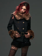 Frustration Garden Leopard Print Faux Fur Collar Double Breasted Belted Women's Wool Coats
