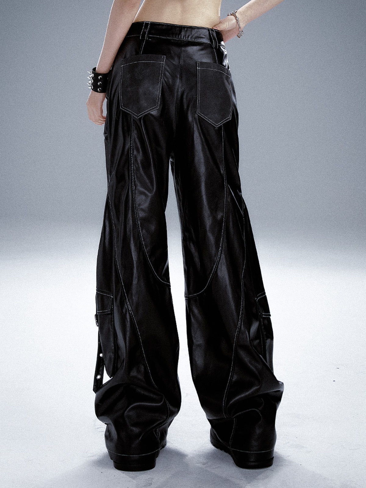 Frustration Garden Metal Embellished Cargo Pocket Pu Women's Straight Pants