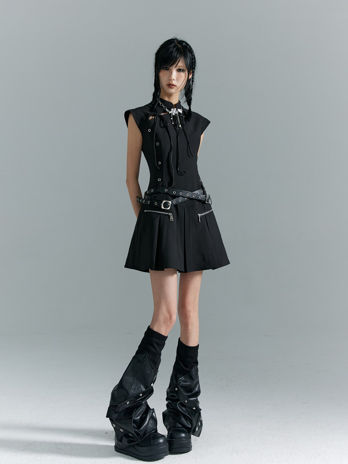 Frustration Garden New Chinese Cutout Sleeveless A Line Cotton Blend Women's Casual Mini Dresses