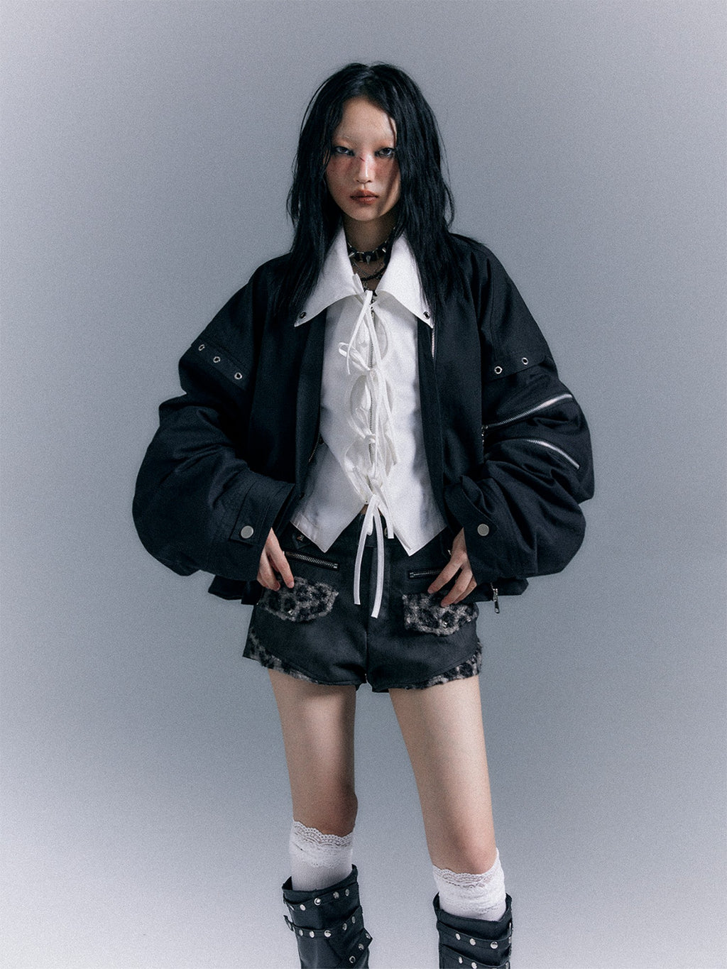 Frustration Garden Oversized Asymmetric Zip Pocket 100% Cotton Women's Bomber Jackets
