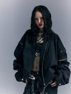 Frustration Garden Oversized Asymmetric Zip Pocket 100% Cotton Women's Bomber Jackets
