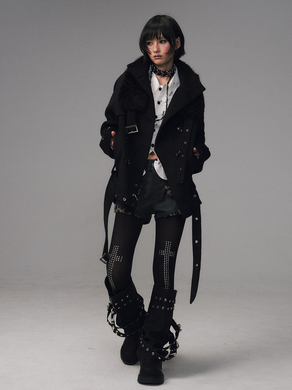 Frustration Garden Oversized Double Breasted Detachable Fur Collar Women's Wool Coats