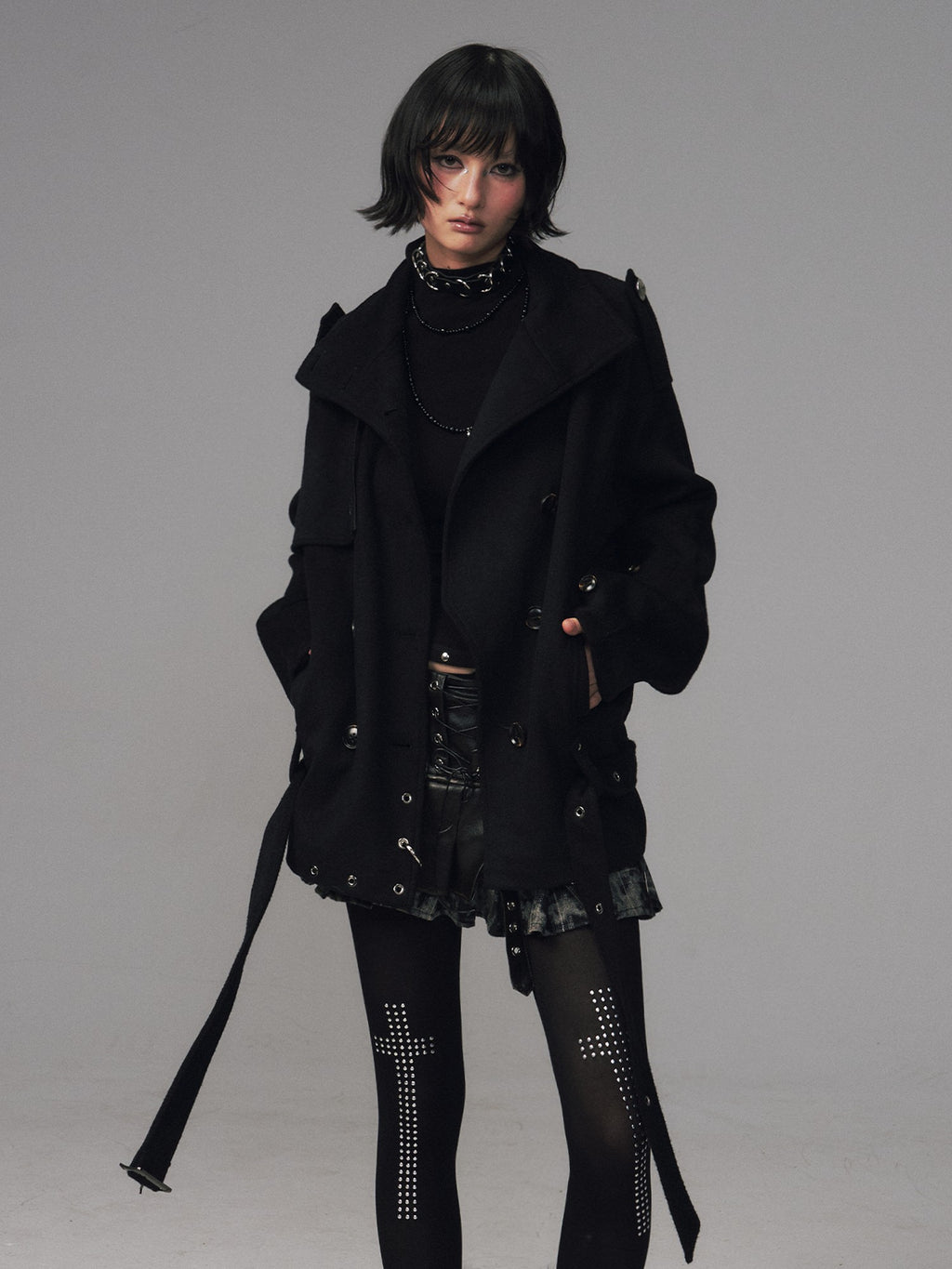 Frustration Garden Oversized Double Breasted Detachable Fur Collar Women's Wool Coats