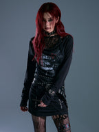 Frustration Garden Printed Punk Cowl Neck Hooded Drawstring Long Sleeve Knit Women's Casual Mini Dresses