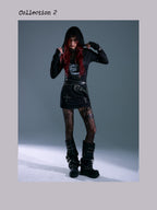 Frustration Garden Printed Punk Cowl Neck Hooded Drawstring Long Sleeve Knit Women's Casual Mini Dresses