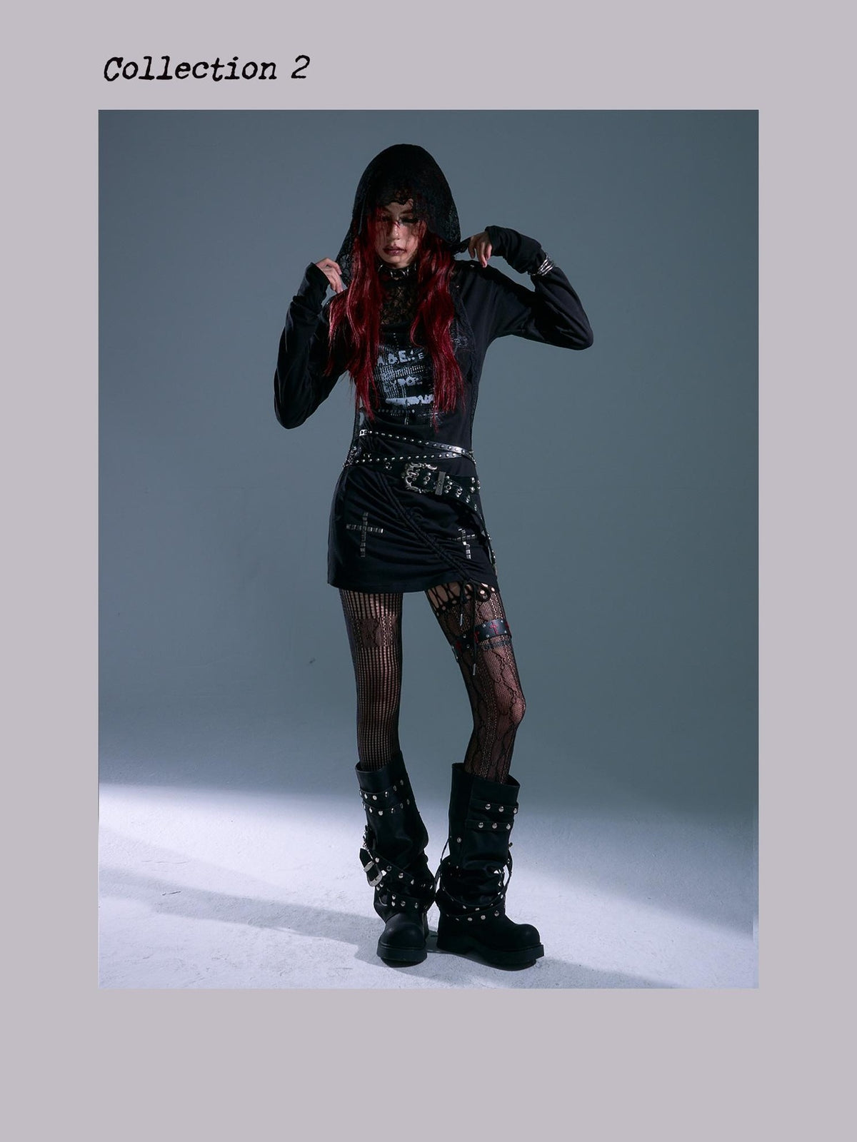 Frustration Garden Printed Punk Cowl Neck Hooded Drawstring Long Sleeve Knit Women's Casual Mini Dresses