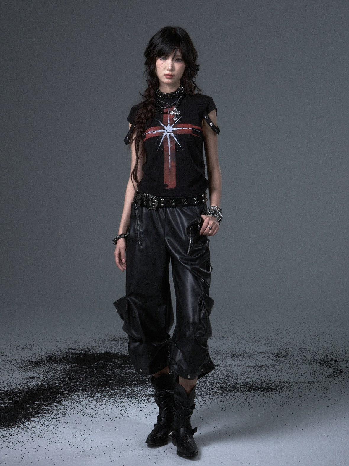 Frustration Garden Punk Cross Print Slim Fit Drawstring Women's Cotton Short Sleeve T-shirts