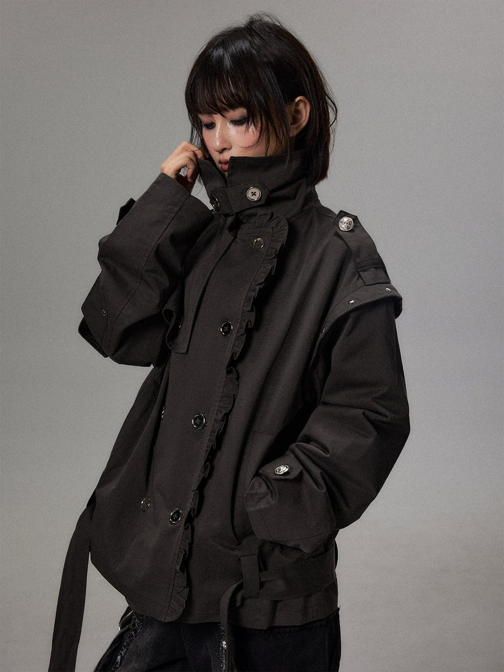 Frustration_Garden_Punk_Double_Breasted_Ruffled_Oversized_Cotton_Women's_Trench_Coats_1076250047358_MISSTT