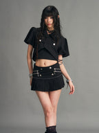 Frustration Garden Punk Lace Metal Zip Pleated Low Waist A Line Women's Mini Skirts
