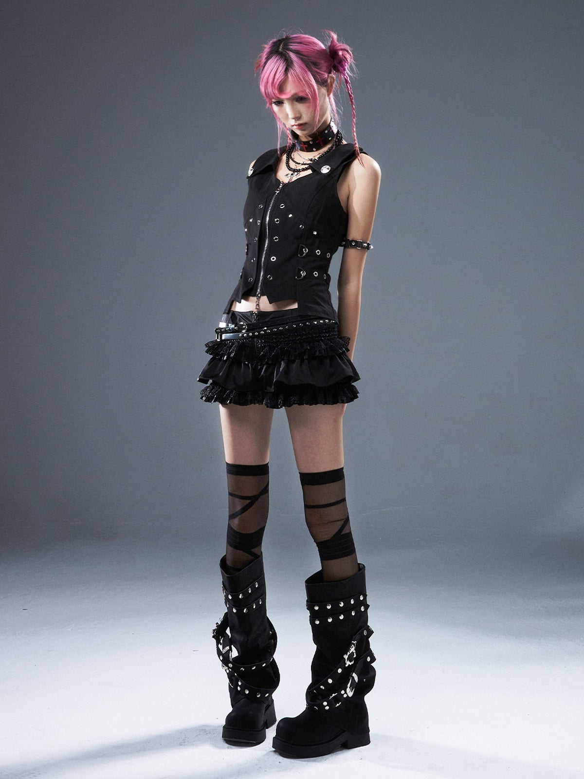 Frustration Garden Punk Lace Ruffle Low Waist Pleated Bloomer Women's Mini Skirts