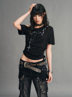 Frustration Garden Punk Print Asymmetric Slouchy One Shoulder Women's Short Sleeve T-shirts