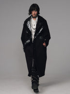 Frustration Garden Punk Rock Print Patchwork Loose Fit Women's Wool Blend Long Coats