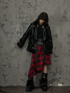 Frustration Garden Punk Star Pocket Faux Fur Spliced Loose Women's Puffer Jackets