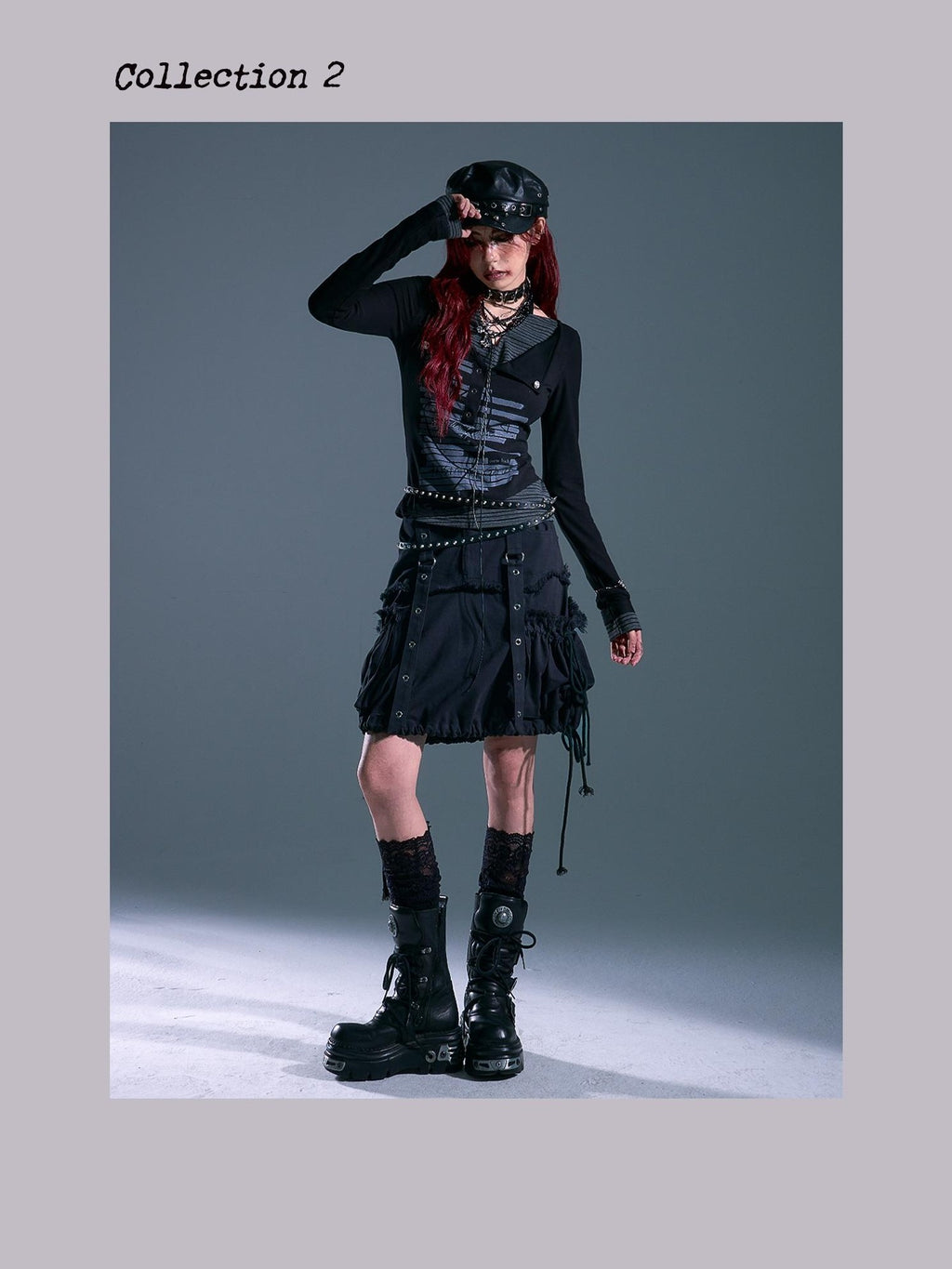 Frustration Garden Punk Striped Print Faux Layered Lace Up Slim Fit Women's Long Sleeve T-shirts