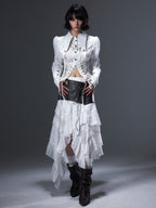 Frustration Garden Romantic Lace Up Patchwork Asymmetric Ruffle Hem Women's Pu Midi Skirts