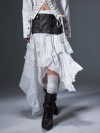 Frustration Garden Romantic Lace Up Patchwork Asymmetric Ruffle Hem Women's Pu Midi Skirts