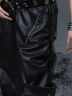 Frustration Garden Street Punk Loose Cargo 3d Pocket Lantern Capri Women's Pu Leather Pants