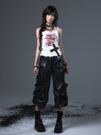 Frustration Garden Street Punk Loose Cargo 3d Pocket Lantern Capri Women's Pu Leather Pants