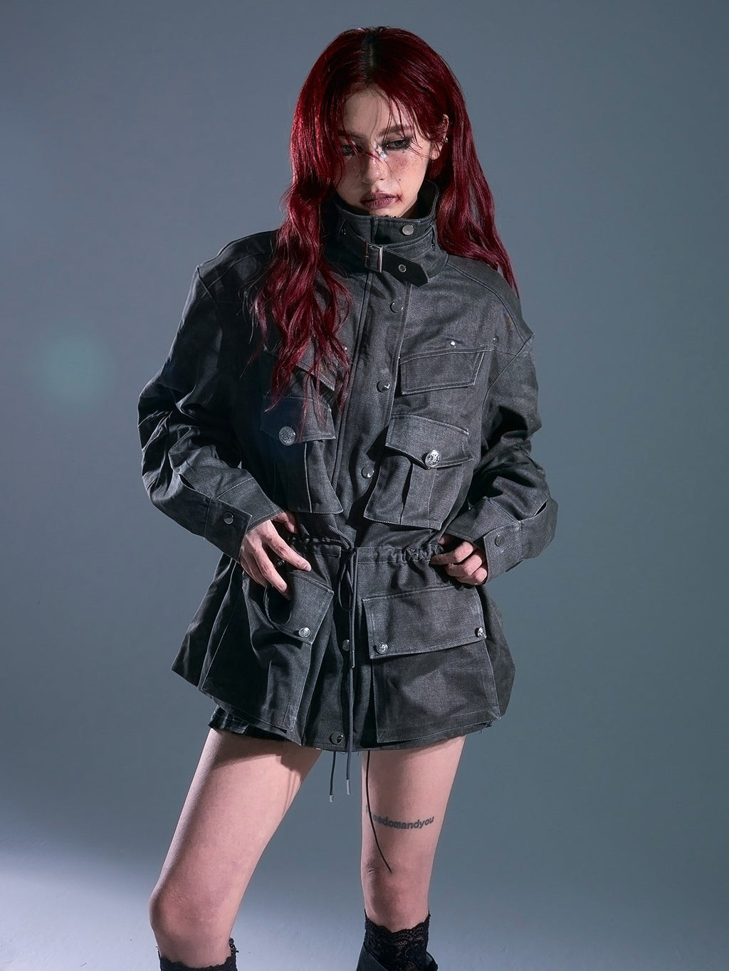 Frustration Garden Vintage Distressed Multi Pocket Drawstring Women's Loose Utility Jackets