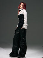 Frustration Garden Vintage Punk Palace Lace Up Lace Splicing Flare Sleeve Velvet Women's Blouses