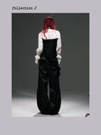 Frustration Garden Vintage Punk Palace Lace Up Lace Splicing Flare Sleeve Velvet Women's Blouses
