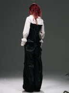 Frustration Garden Vintage Punk Palace Lace Up Lace Splicing Flare Sleeve Velvet Women's Blouses