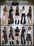 Frustration Garden Washed Distressed Low Rise Wide-leg Pants Women's Wide-leg Pants