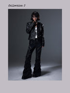 Frustration Garden Washed Distressed Pleated Lace Up Faux Leather Low Rise Women's Flare Pants