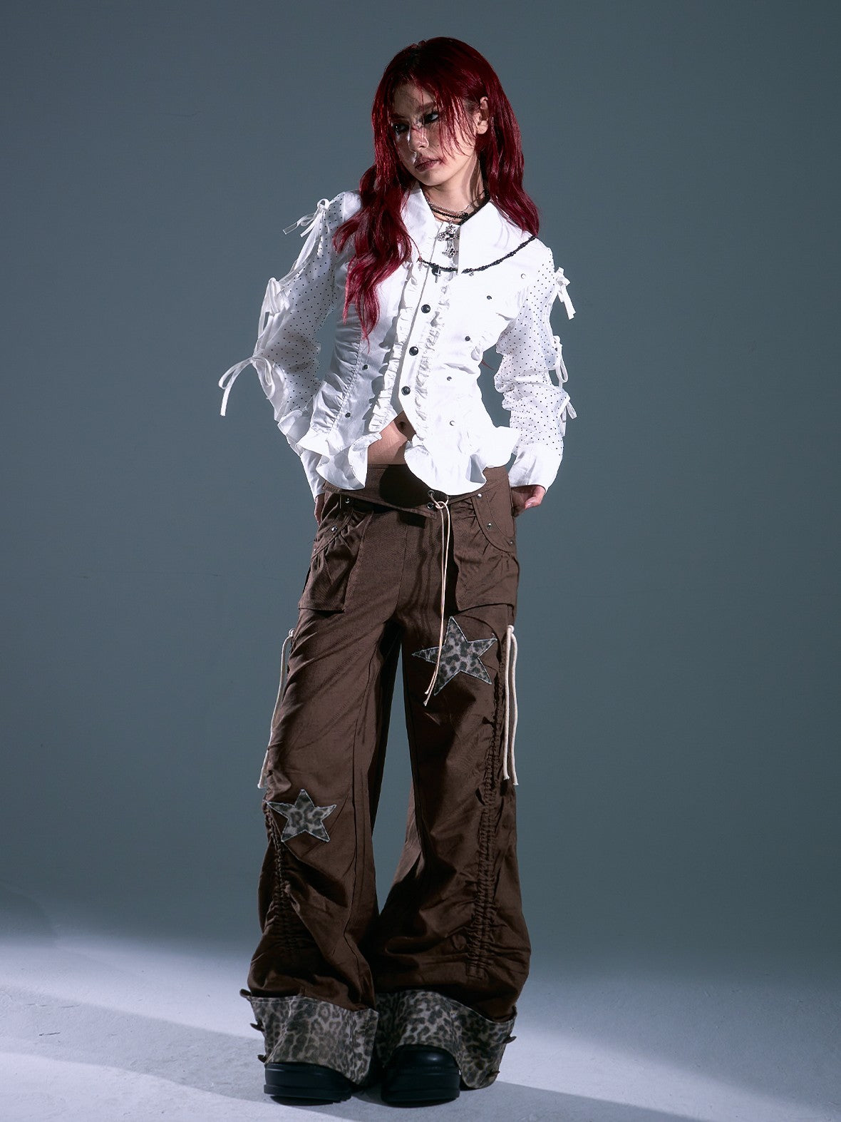 Frustration Garden Y2k Star Applique Asymmetric Drawstring Loose Fit Women's Wide-leg Pants