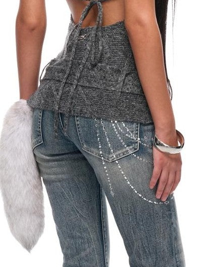 JYOSEI Backless Halter Ribbed Knit Women's Acrylic Sweaters