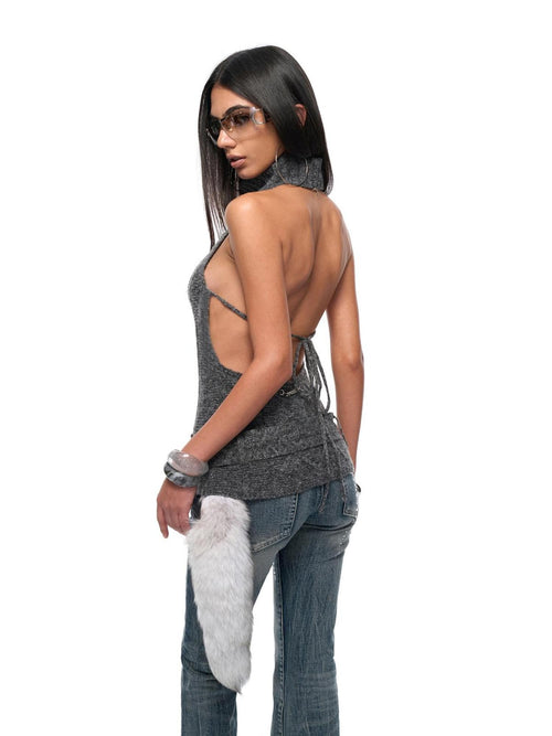 JYOSEI Backless Halter Ribbed Knit Women's Acrylic Sweaters