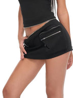 JYOSEI Black Multi Pocket Low Waist Women's Cotton Slim Cami Top & Shorts Sets