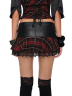 JYOSEI Black Plaid Lace Low Rise Button A Line Women's Cotton Mini Skirts