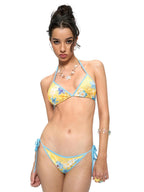 JYOSEI Color Block Print Triangle Cup Drawstring Women's Polyester Bikinis