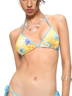 JYOSEI Color Block Print Triangle Cup Drawstring Women's Polyester Bikinis