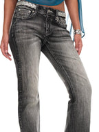 JYOSEI Embroidered Rhinestone Gradient Wash Women's Cotton Skinny Jeans