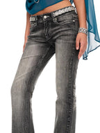 JYOSEI Embroidered Rhinestone Gradient Wash Women's Cotton Skinny Jeans