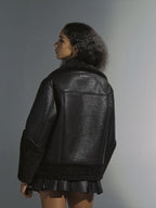 JYOSEI Faux Fur Lined Straight Fit Long Sleeve Zip Up Women's Leather Jackets