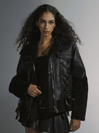 JYOSEI Faux Fur Lined Straight Fit Long Sleeve Zip Up Women's Leather Jackets