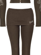 JYOSEI Faux Fur Print Knit Hooded Slim High Waist Women's Top & Pants Sets
