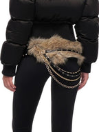JYOSEI Faux Two Piece Print Waist Cinch Women's Polyester White Duck Down Jackets