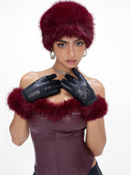 JYOSEI Fur Trim Spliced Corset Pu Leather Slim Fit Women's Tube Tops